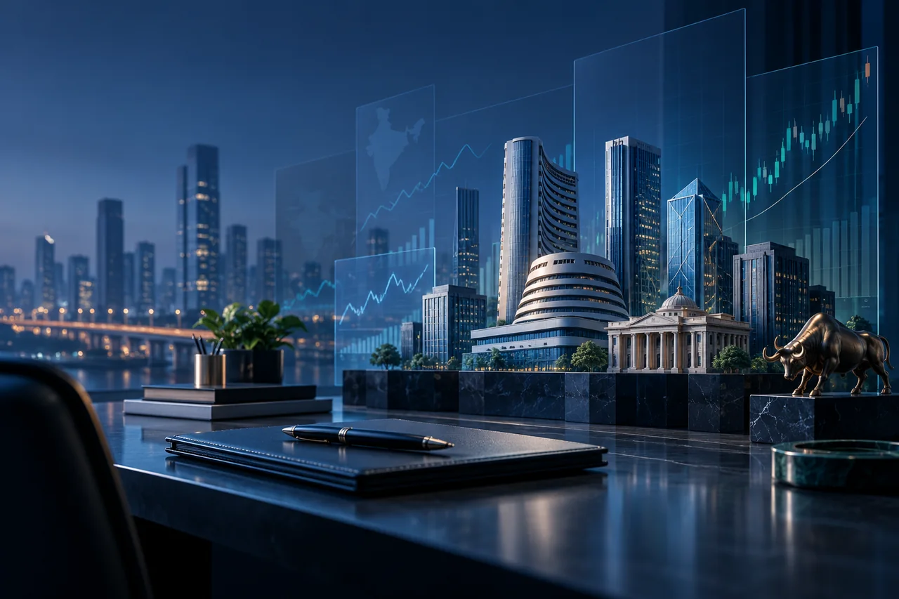 Indian capital markets and a professional financial workspace